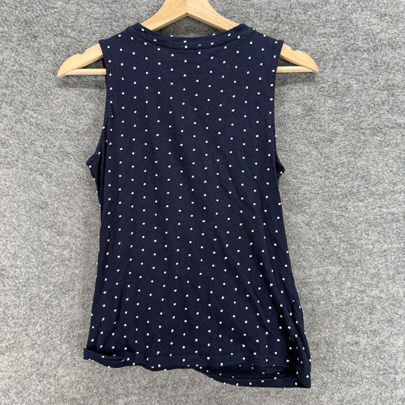 Ann Taylor Top Women S Small Blue Polka Dot Sleeveless Wide Strap Cotton Casual - Picture 2 of 7